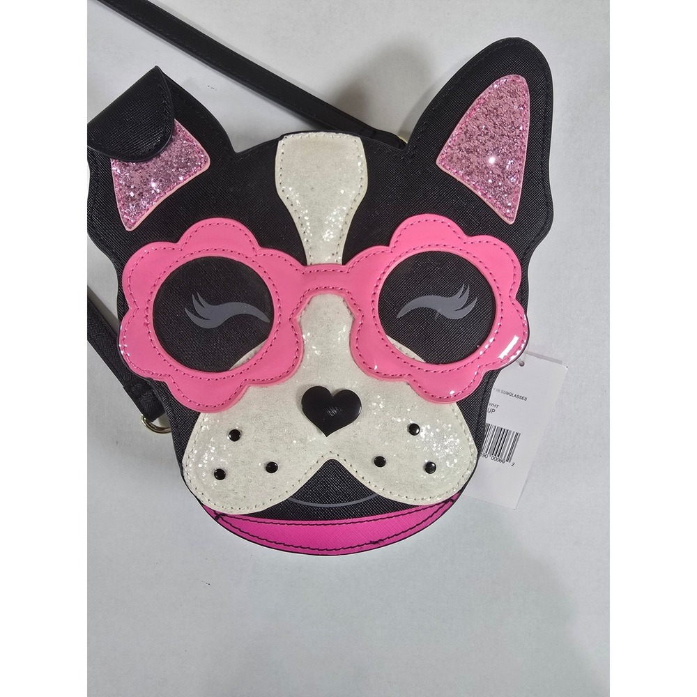 Betsey Johnson Puppy in Sunglasses Crossbody Bag Black Pink Dog Novelty Purse